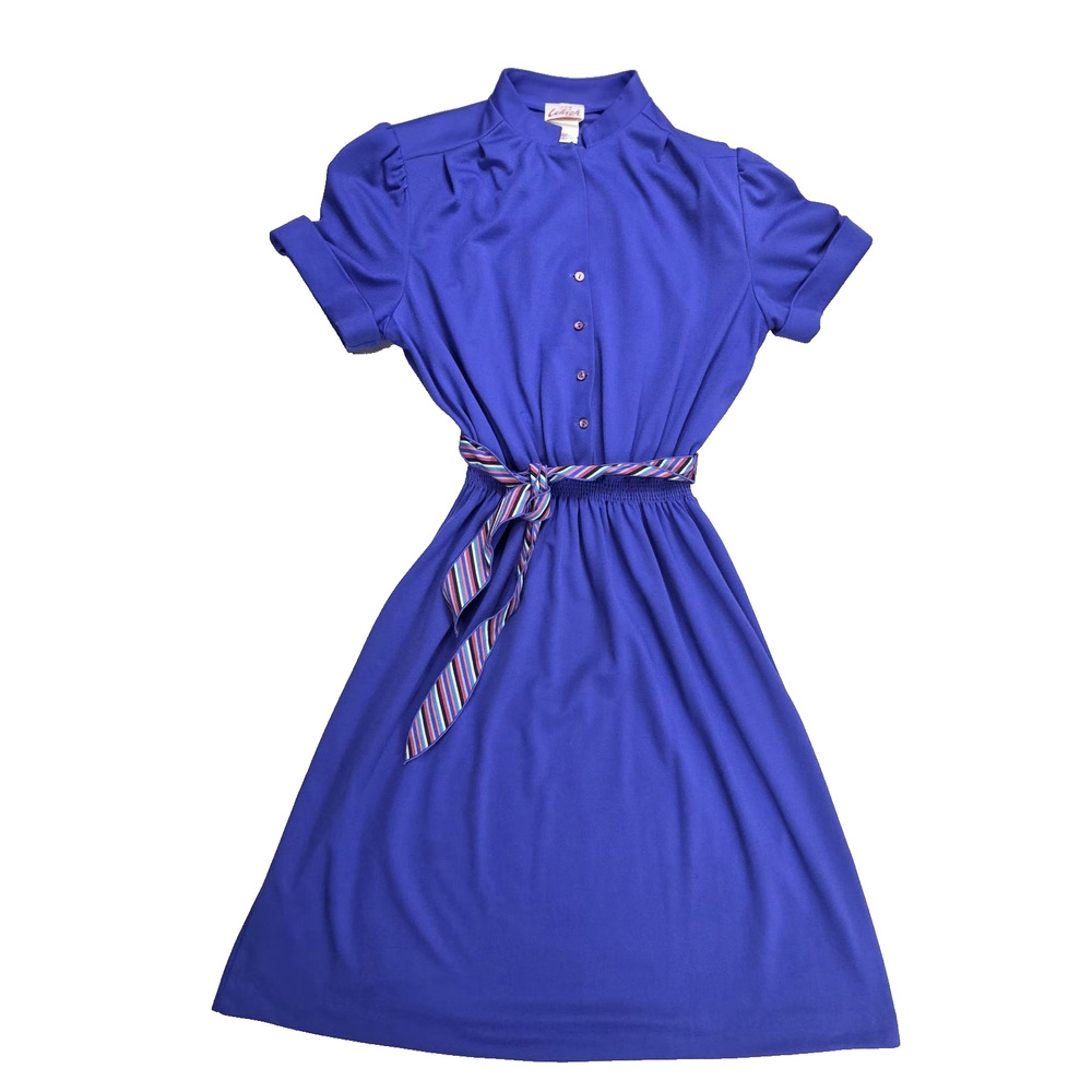 Vintage 70s It’s a Lehigh Blue Shirt Dress ILGWU Made in USA Retro Secretary M